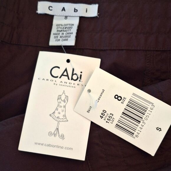 NWT CAbi #480 Masai Tulle Trimmed Flare Skirt Cotton Chocolate Brown Coconut 8 - Picture 13 of 13